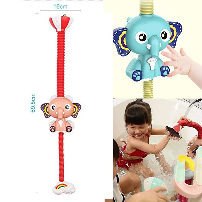 Rouge Pommeau de douche de bain pour bébé, mignon petit bec d'éléphant,  jouets de pulvérisation de bain pour bébé avec ventouse