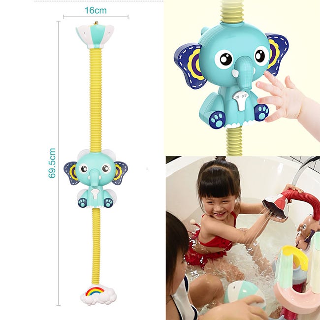 Bleu Pommeau de douche de bain pour bébé, mignon petit bec d'éléphant, jouets  de pulvérisation de bain pour bébé avec ventouse