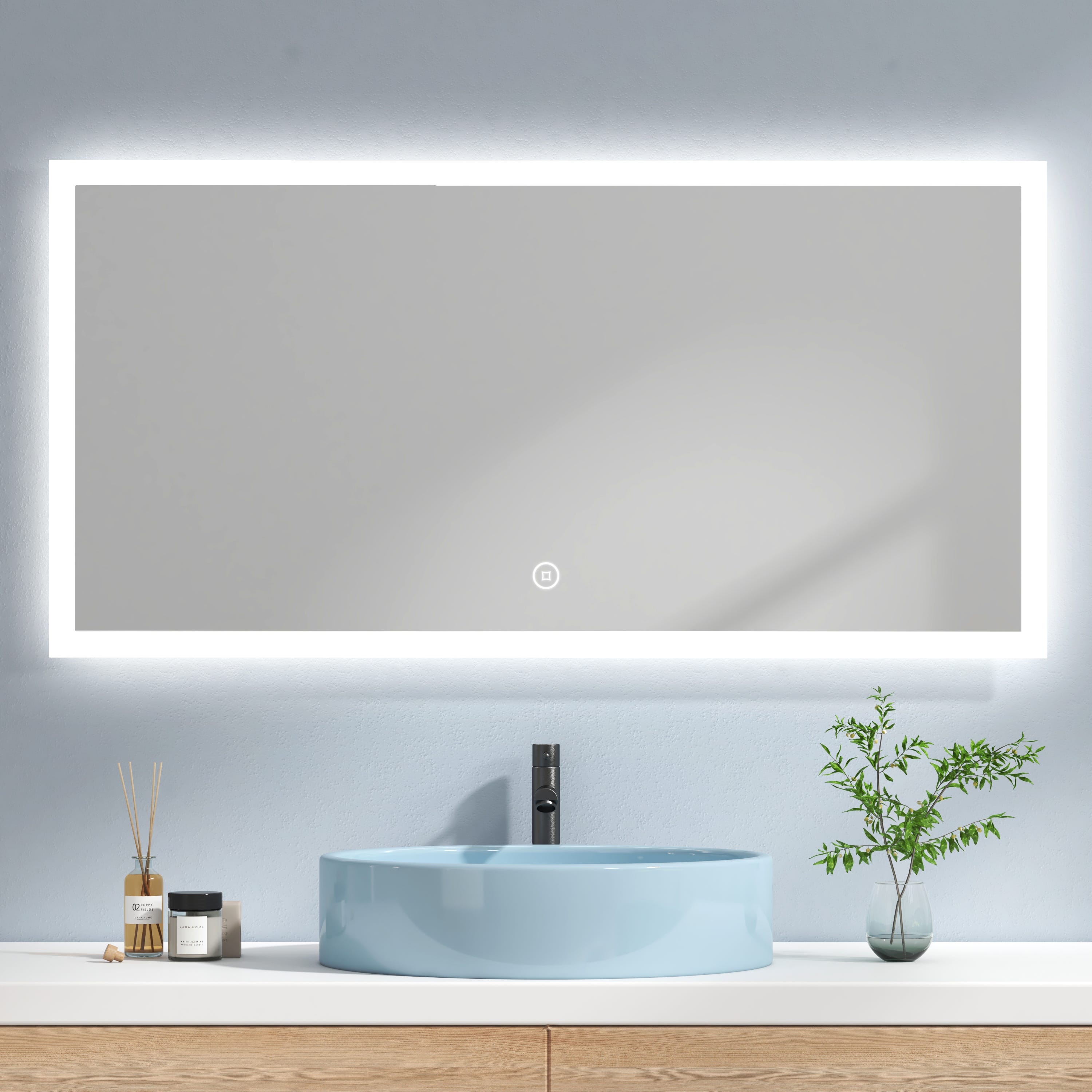 EMKE Miroir de salle de bain avec éclairage Miroir de salle de bain LED  120x60cm, Interrupteur Tactile, Lumière Blanche Froide