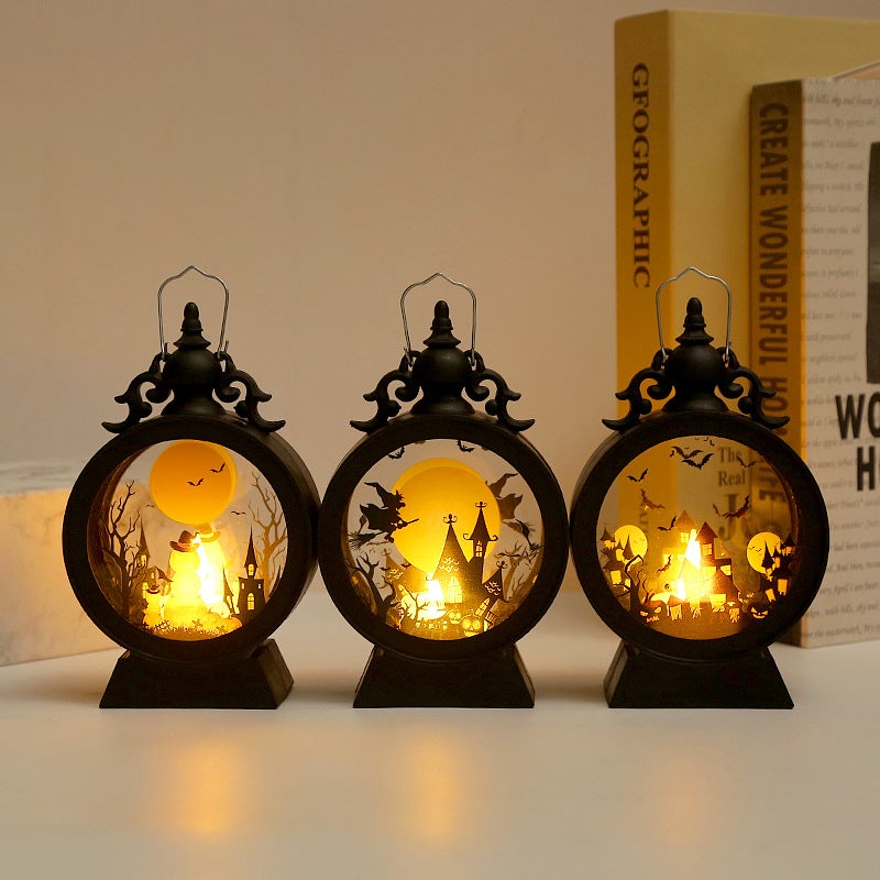 Lanternes Décoratives Avec Des Bougies Allumées Sur Le Vieux Seuil