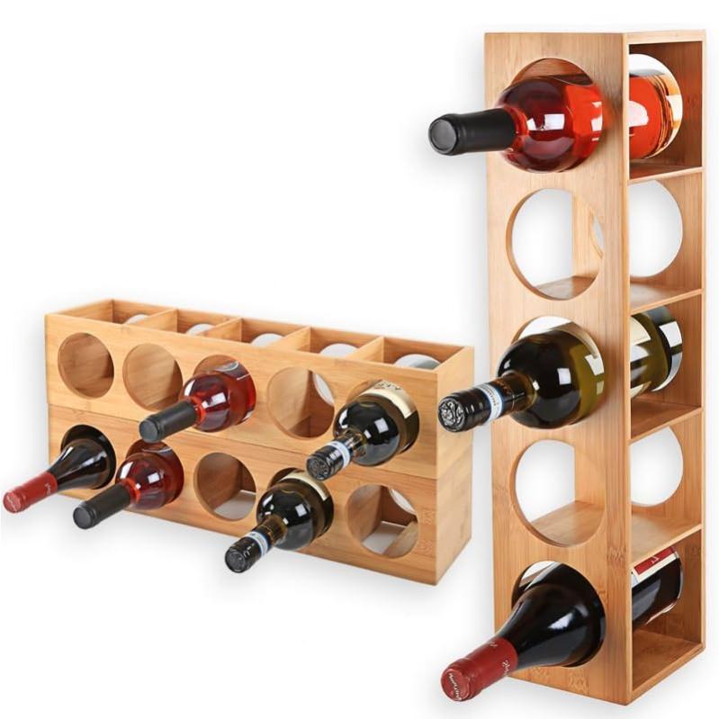 Cantinetta Portabottiglie In Bambù Da 3 Pezzi: Ideale Per Conservare 5 Bottiglie Di Vino In Orizzontale - 5