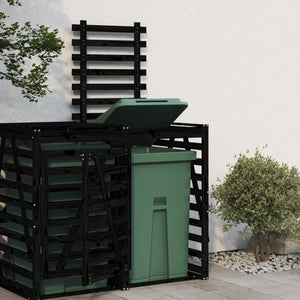 Abri de poubelles extérieur conteneurs à ordures avec couvercle jusqu'à 4  bacs 126x158x98 cm en bois certifié FSC gris-blanc 04_0002867