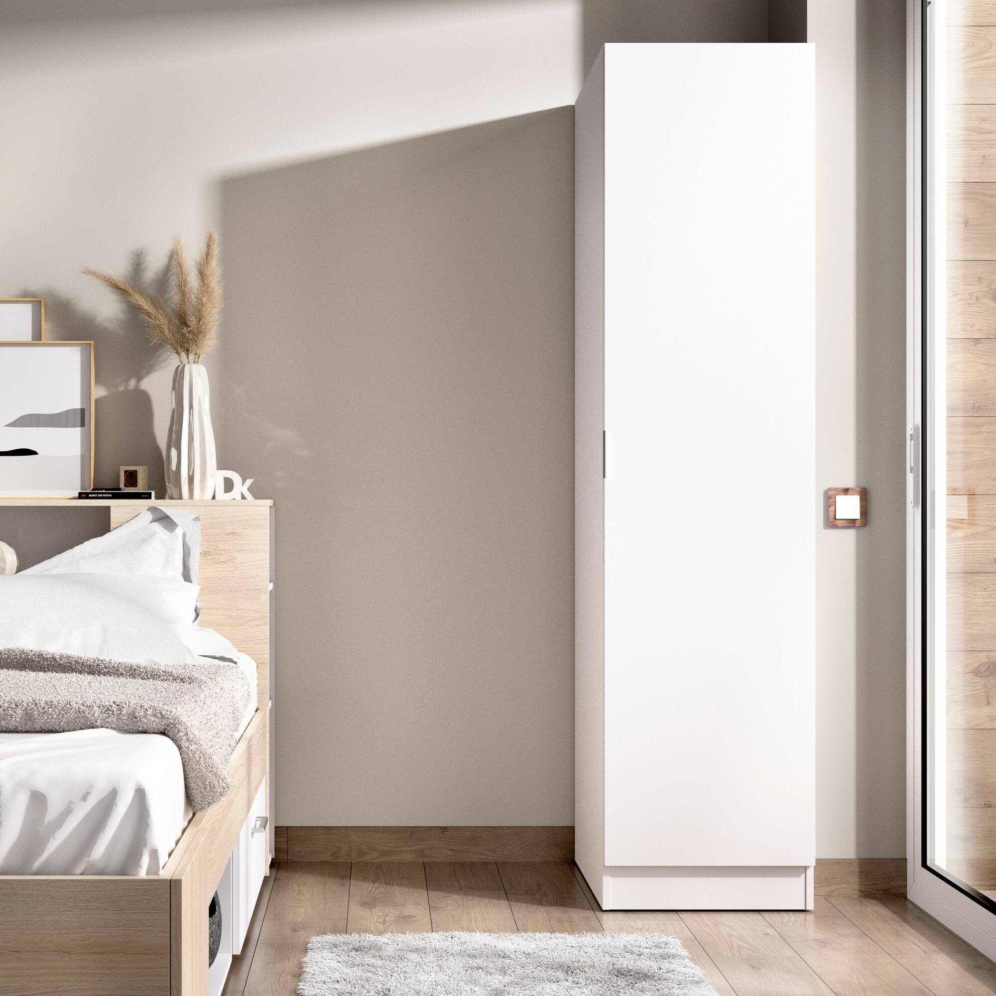 Armario Cusna, Perchero para dormitorio, Armario con 1 puerta simple,  41x52h184 cm, Blanco