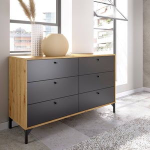 Comodino cuori stretto con 2 cassetti in legno grigio e marrone