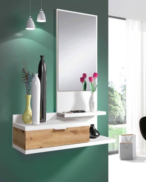 Mueble para zapatos Dcozzol, Zapatero alto con 1 puerta, zapatero moderno,  Armario de entrada con espejo, 50x22h180 cm, Blanco
