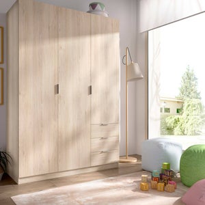 Guardaroba Weymouth, Mobile camera da letto a 3 ante e 2 cassetti, Armadio  appendiabiti, 135x52h200 cm, Rovere