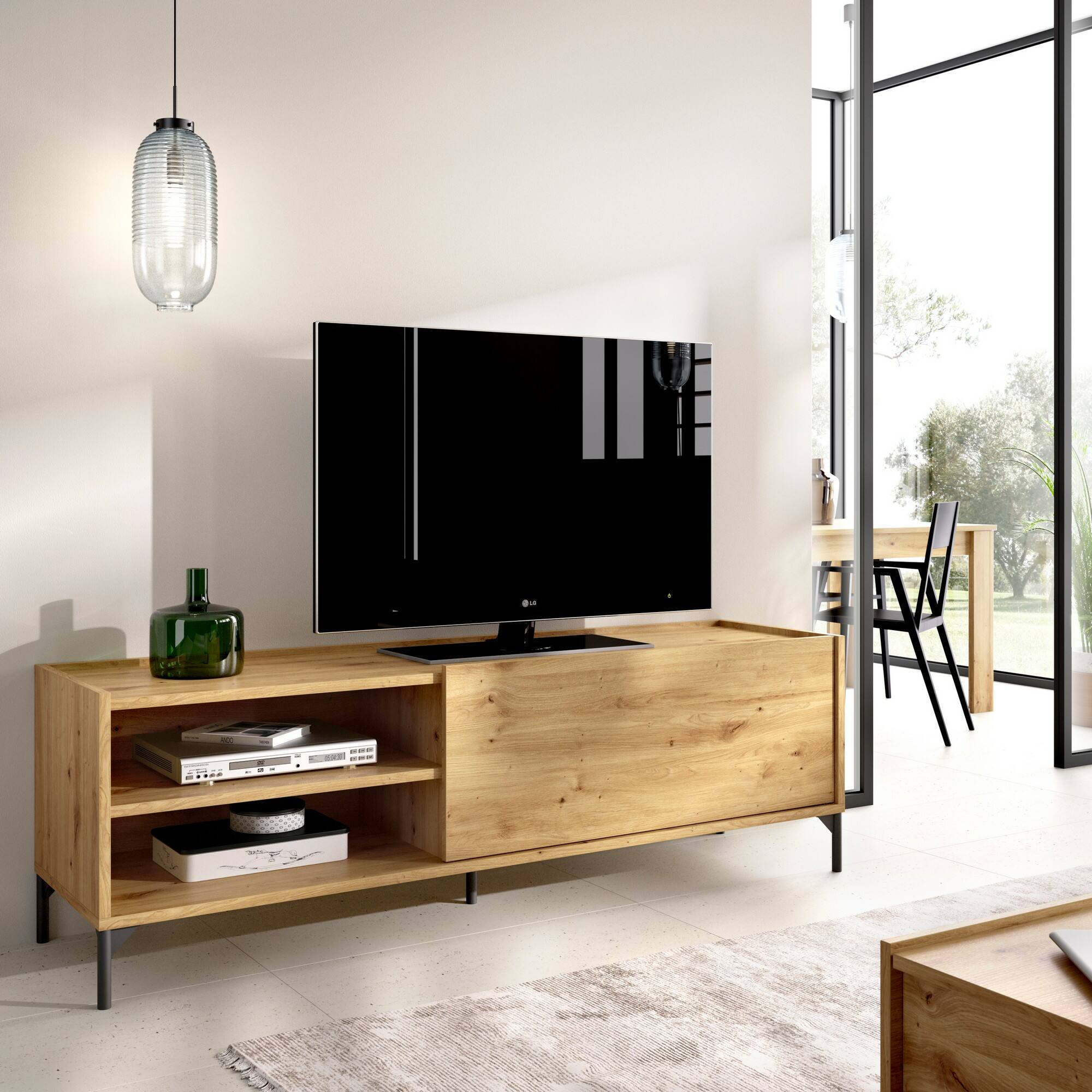 Mobile porta TV Asinara, Credenza bassa da soggiorno, Madia da salotto per  televisione, 155x43h47 cm, Rovere Nodi