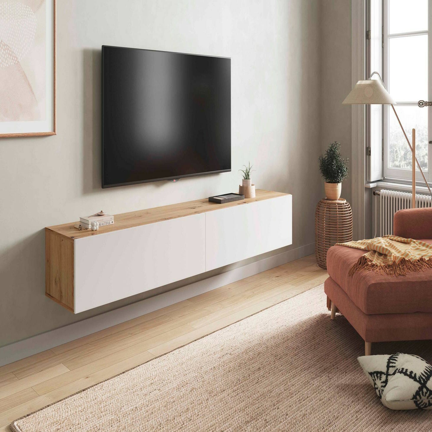 Mueble TV suspendido Laitila Aglomerado 180x32x30 cm roble r