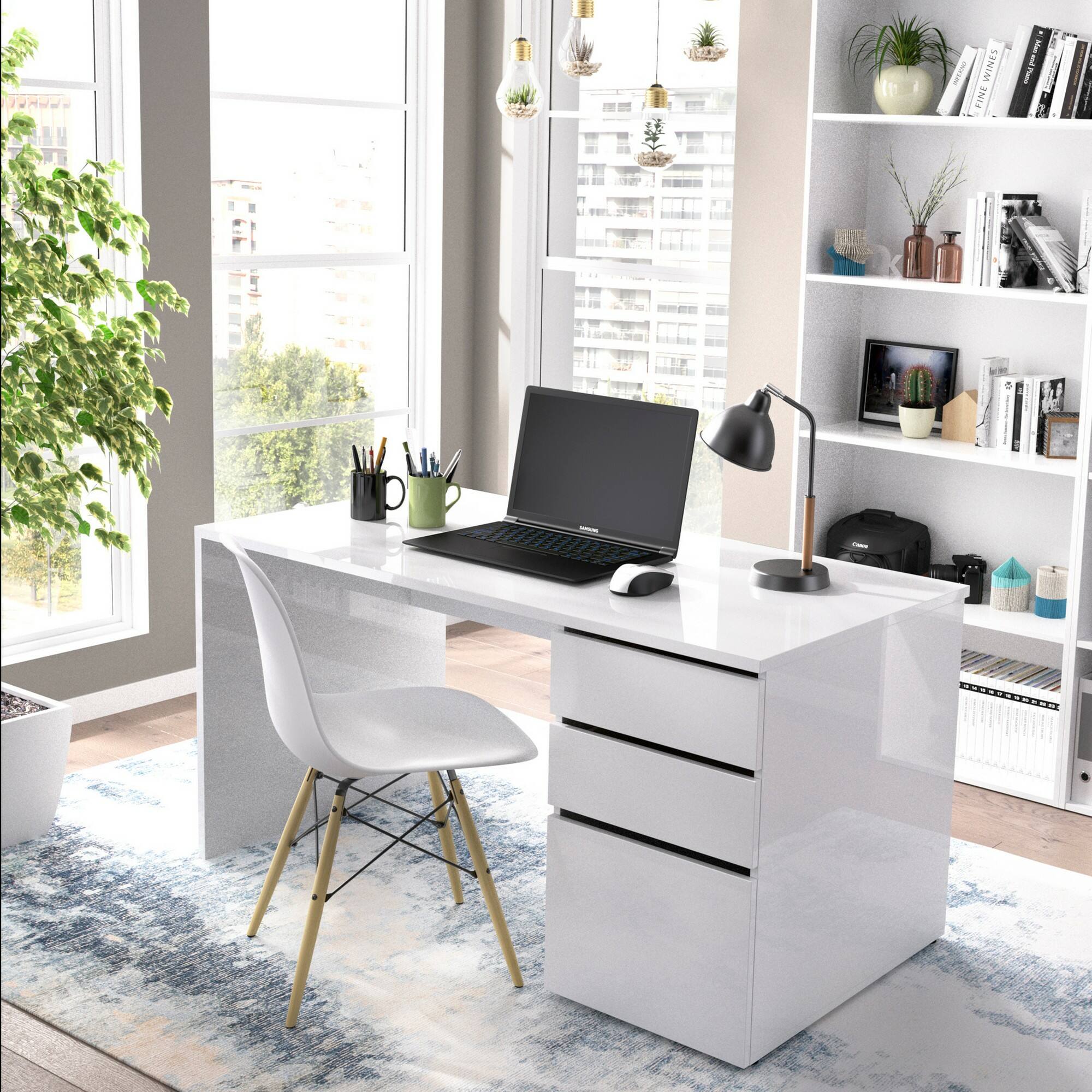 Mesa de escritorio en L work due estructura blanca