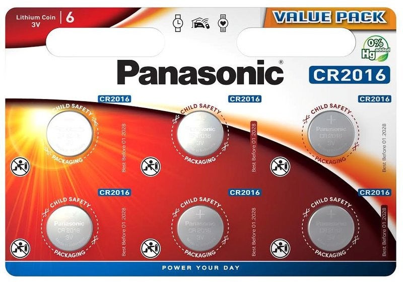 Panasonic - Pack de 6 Piles Bouton Lithium CR2016 CR 2016 3V