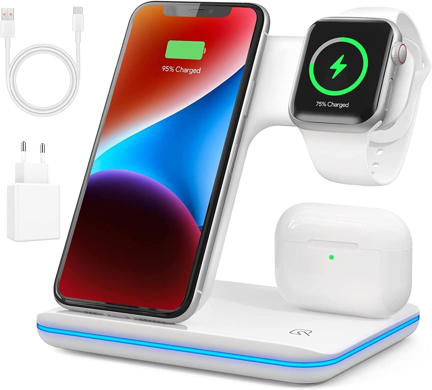 Cargador Inal mbrico compatible dispositivo Apple 3 in 1 Estaci n