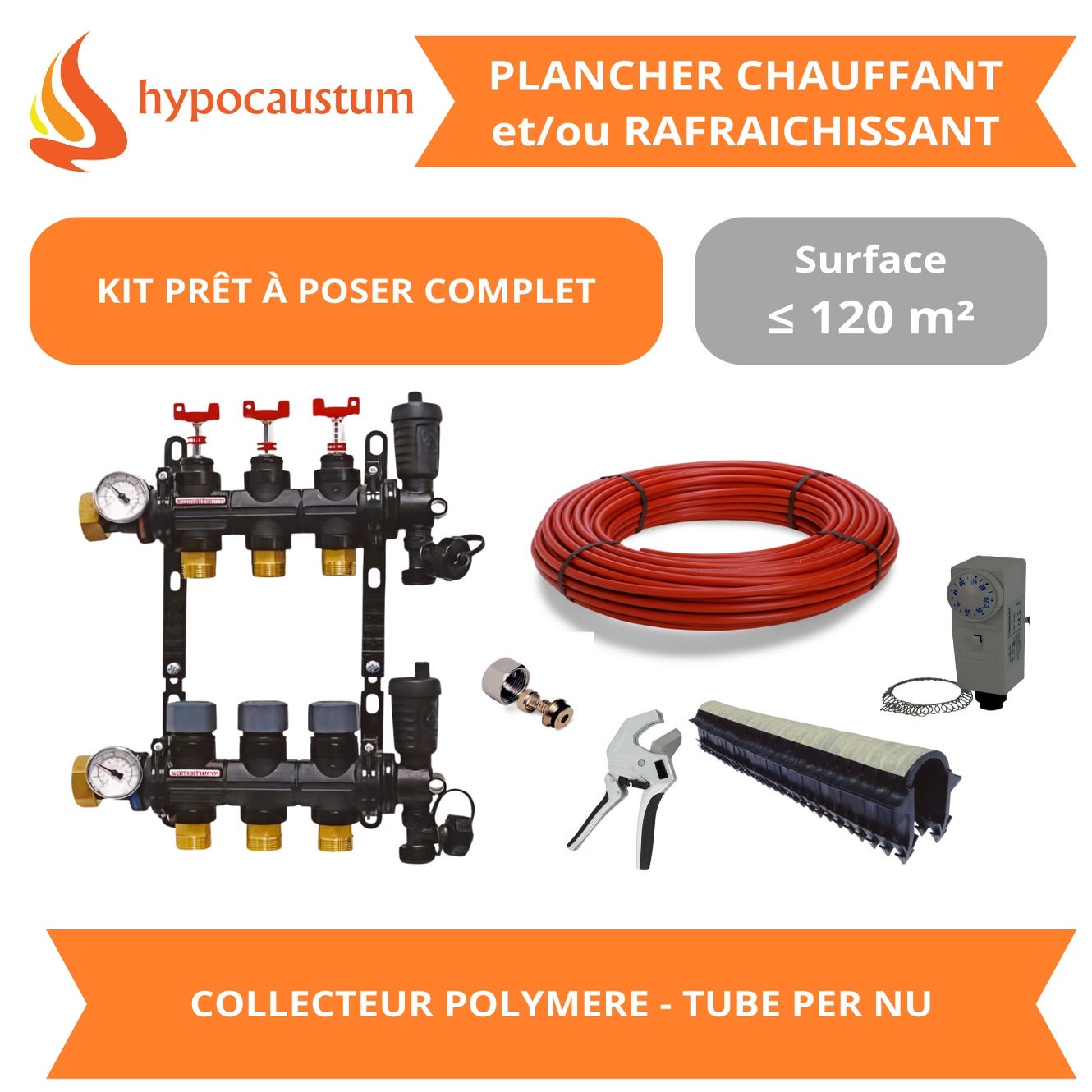 Kit plancher chauffant hydraulique 120 m² - Tube PER - Collecteur Polymère