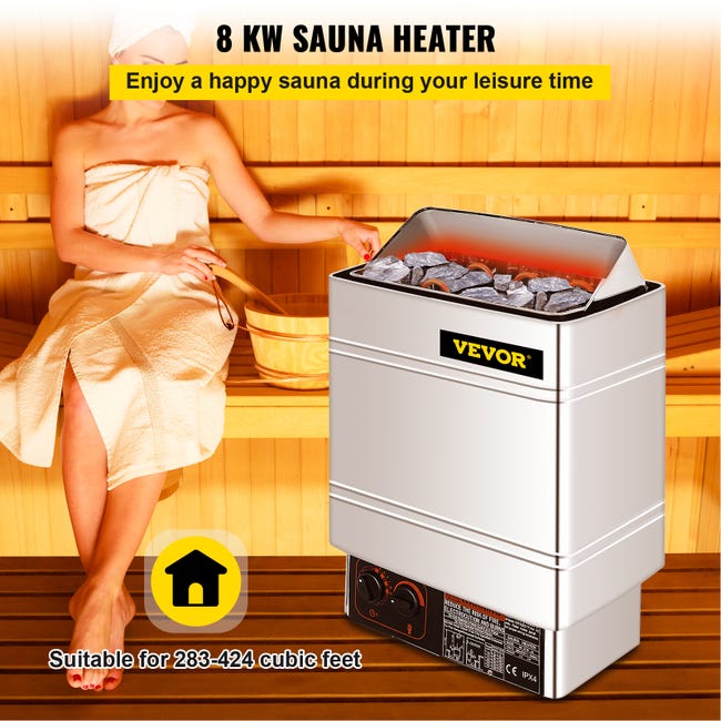 VEVOR Poele Electrique de Sauna 8 KW Poele de Sauna Electrique pour 8-12 m3  Chauffage Sauna 104-221℉ Poele de Chauffage Electrique en Acier Inoxydable