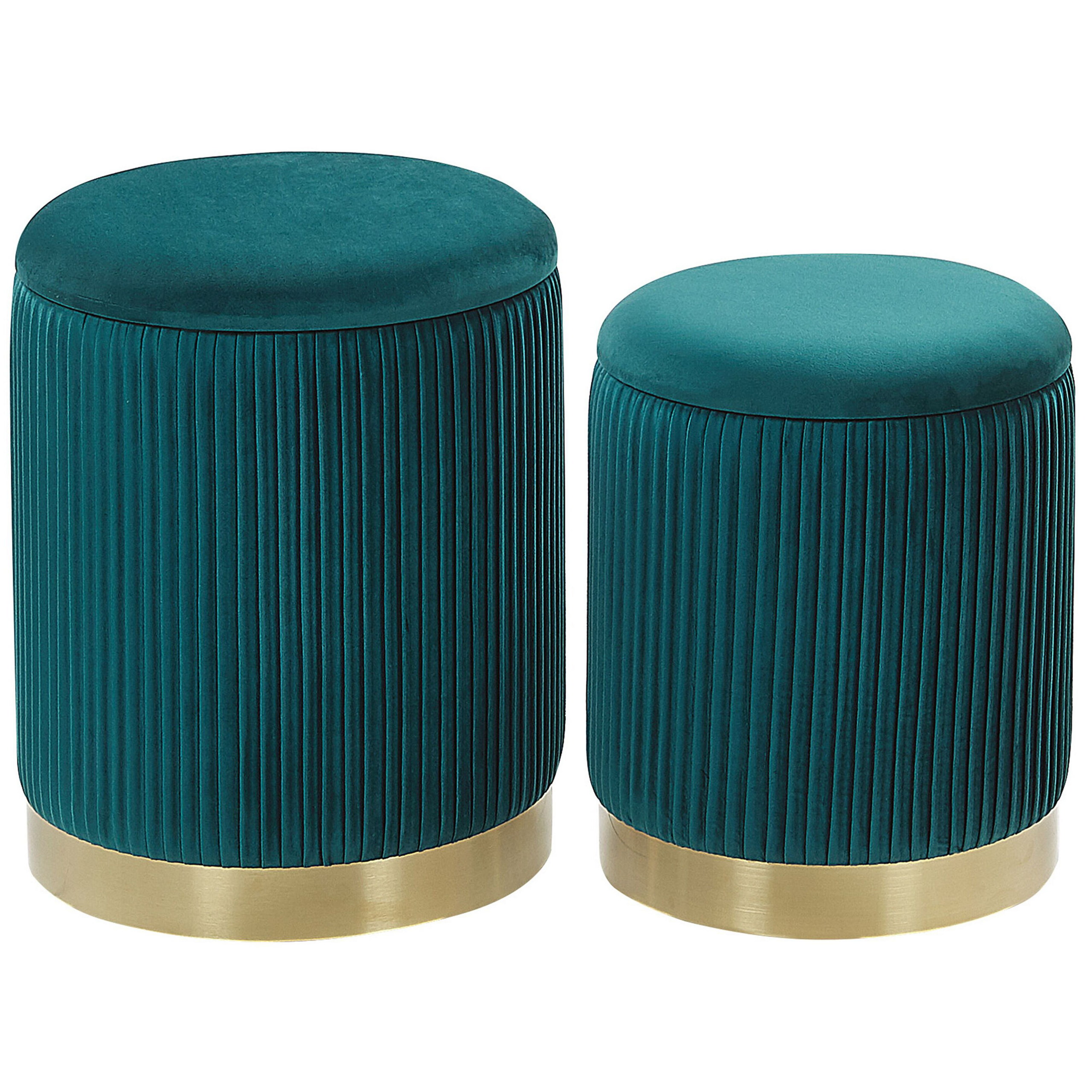 Set di 2 pouf contenitore velluto color foglia di tè MIRAMAR