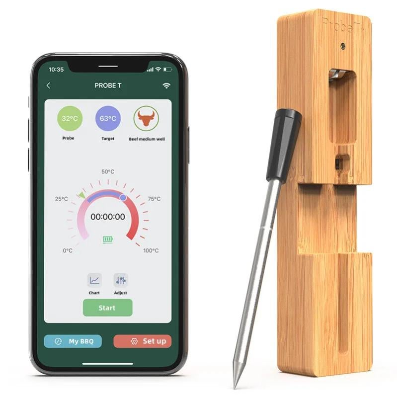 BFOUR Thermomètre de barbecue sans fil, Bluetooth numérique intelligent de  qualité supérieure, 2 sondes en acier inoxydable avec application d'alarme  pour cuisine, fumoir, grill, barbecue et four, compatible iOS et Android 