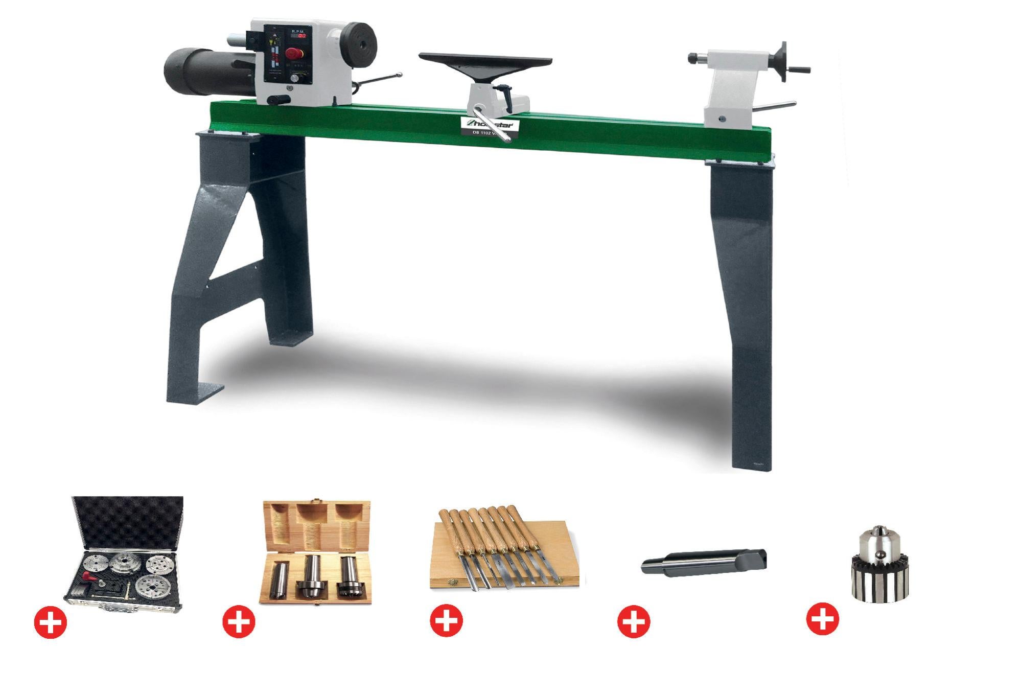 Pack tour à bois 408x1067mm + mandrin 146mm + jeu 8 burins + etc Holzstar PACK DB1102 VARIO