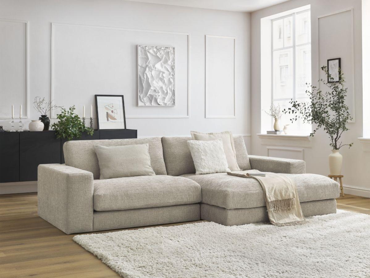 Grand Canapé D'angle Convertible Bobochic, Beige Tissu, 7 Places, 300cm