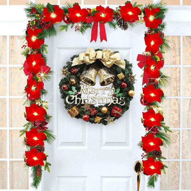 Ghirlanda natalizia da 30 cm con palline e fiocco, decorazione ghirlanda  natalizia, decorazione ghirlanda per porta di Buon Natale
