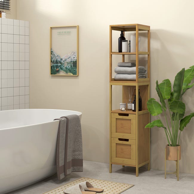 Meuble bas salle de bain porte tiroir 3 étagères blanc aspect bois