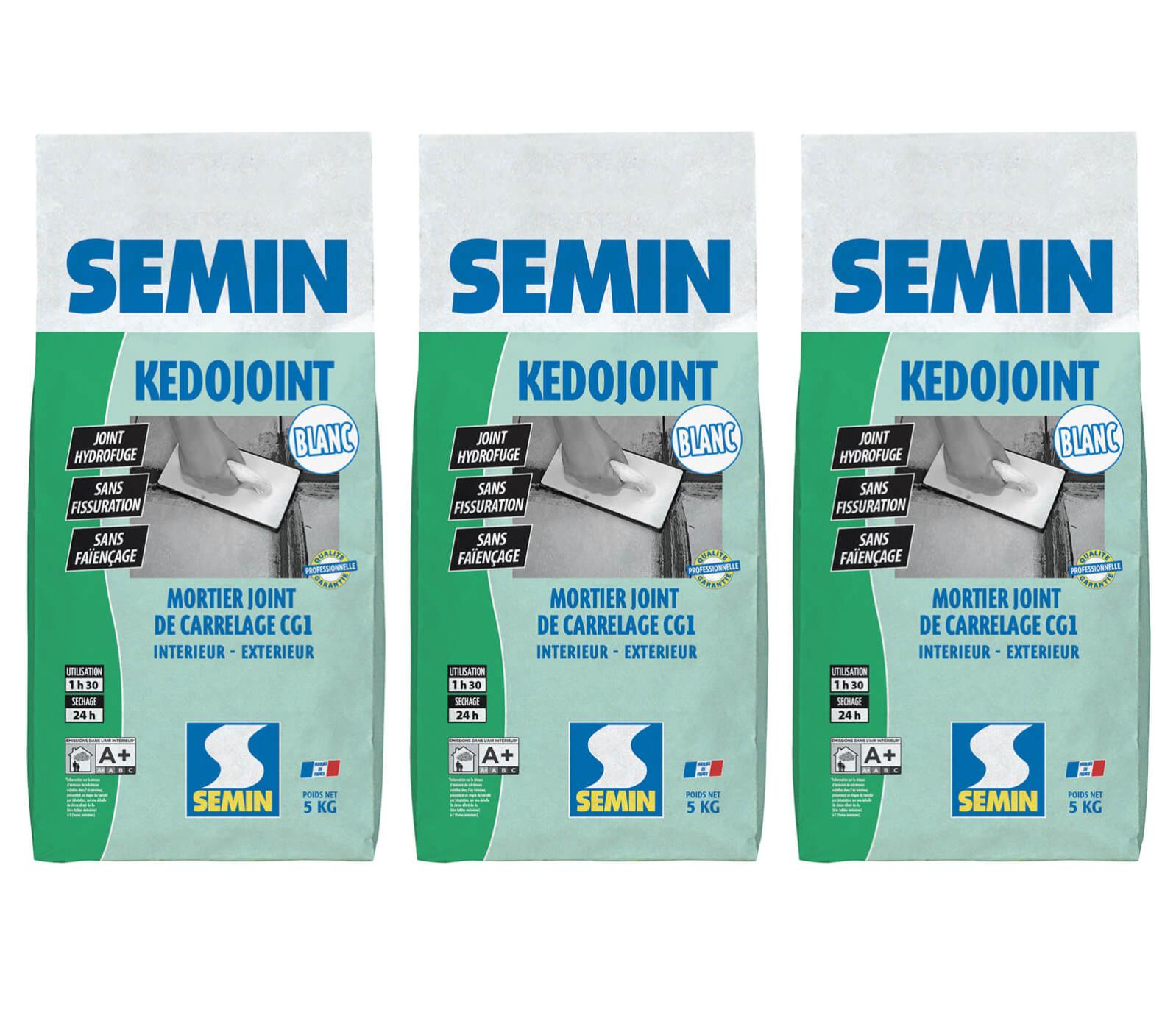Joint en Poudre pour Carrelage Kedojoint Blanc Semin, Intérieur/Extérieur, sac de 5 kg, lot de 3