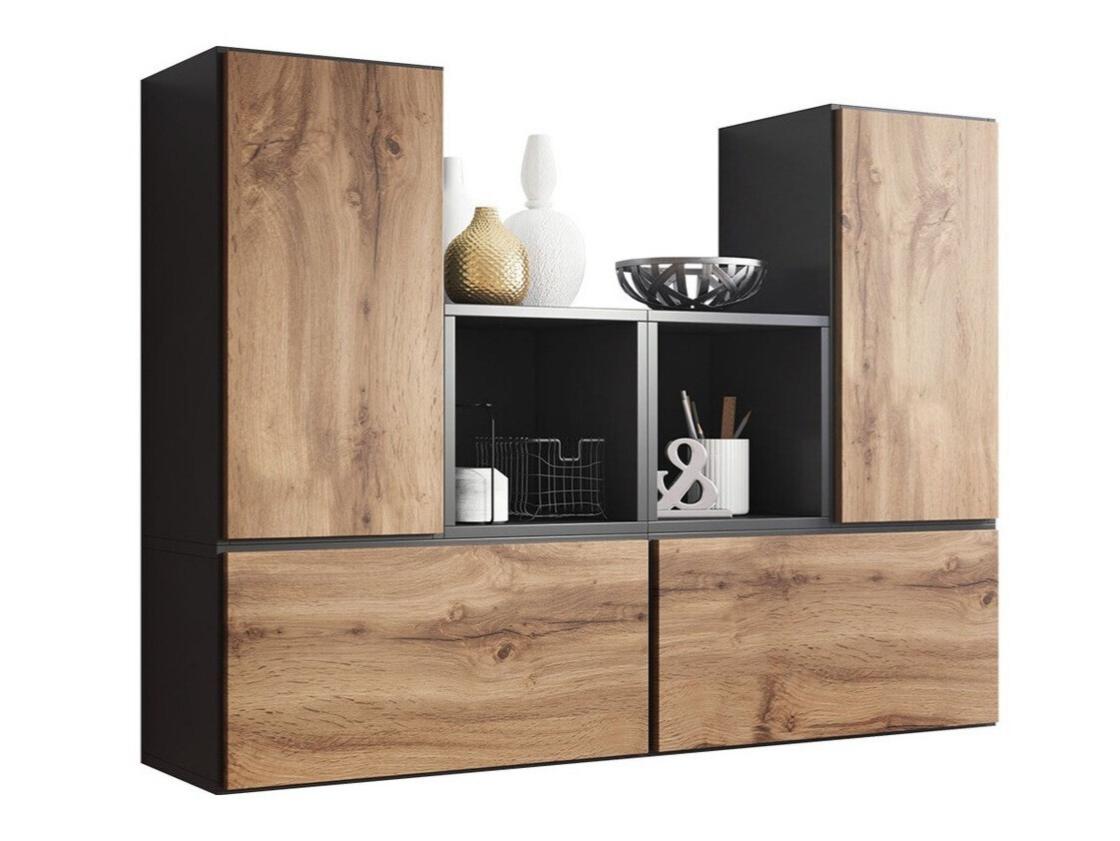 Armadio Carlton Set 1 Vladon: Appendiabiti Con Apertura Push-to-Open, Antracite E Quercia Nordica (208x193x35 Cm)