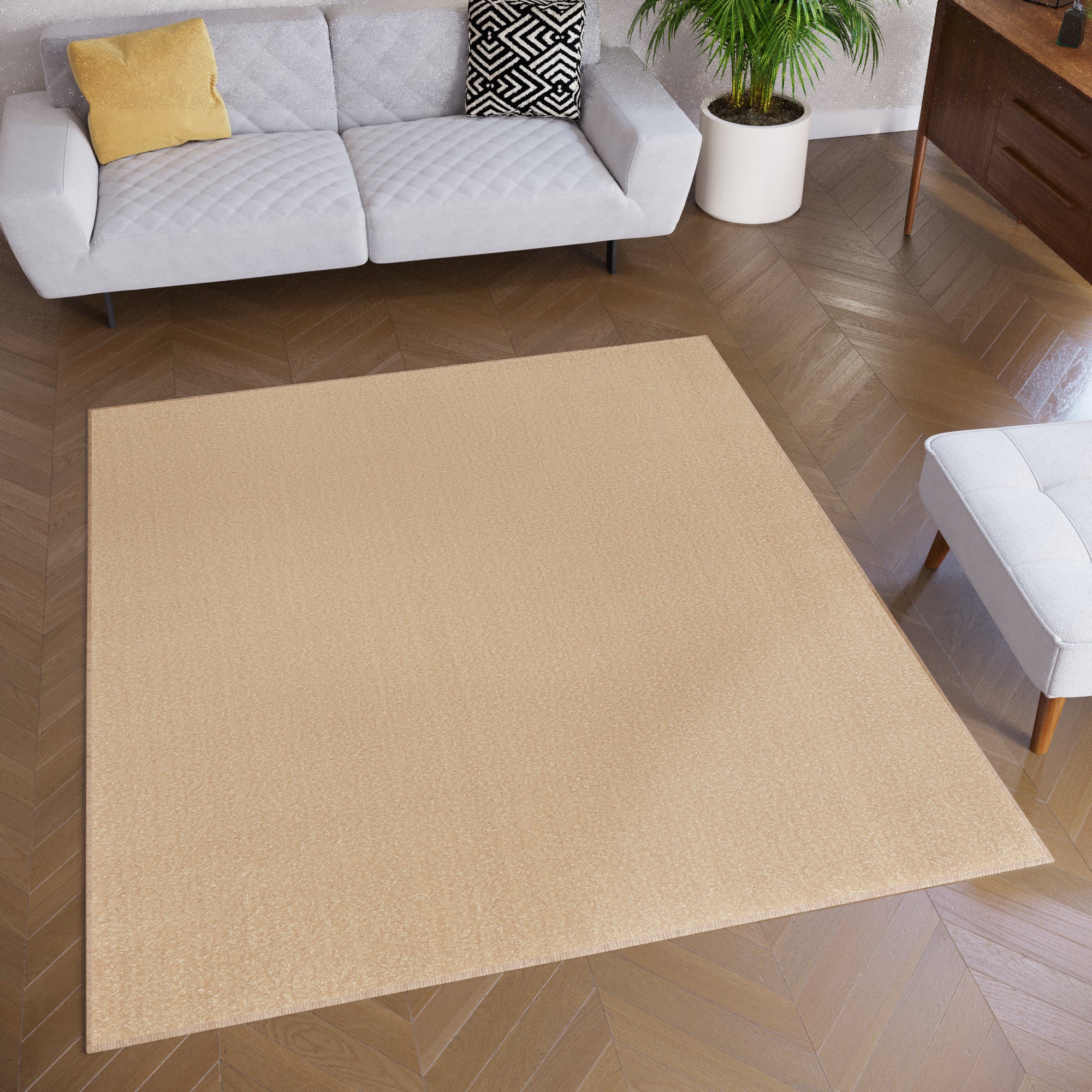 TAPISO Mono Quadrato Tappeto Soggiorno Capelli Corti Interiore Esteriore  Moderno Beige Uni OEKO-TEX 160 x 160 cm