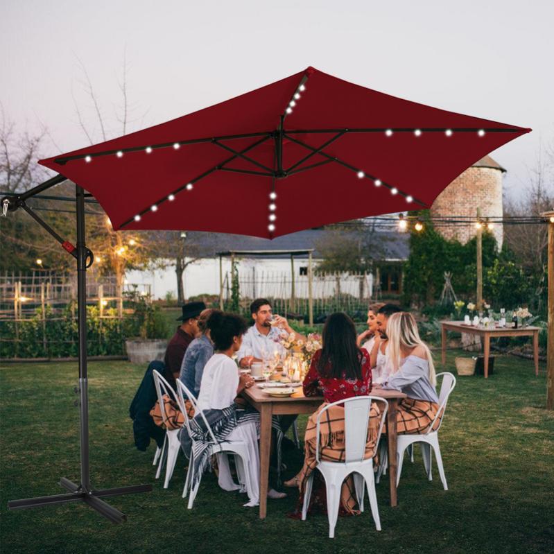 Aufun Parasol Déporté 300/350 Cm – Aluminium – Inclinable + Manivelle – Protection UV 40+ – Options LED Solaire