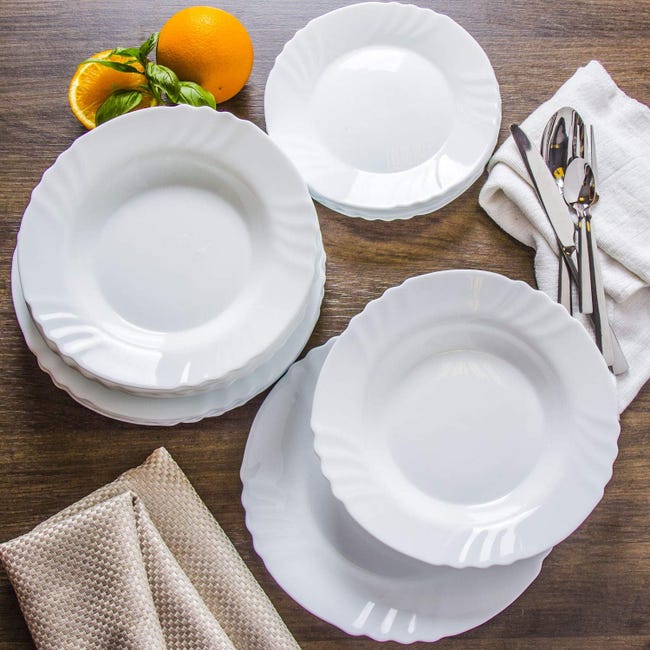 Servizio di piatti per 6 persone 18 pezzi da Tavola in Cucina infrangibile  bianco bormioli insalatiera omaggio