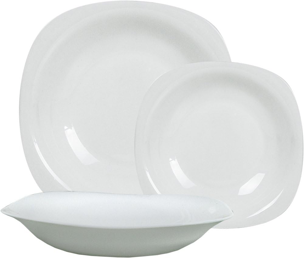 Servizio di piatti per 6 persone 18 pezzi infrangibile quadrato parma  bianco bormioli da Tavola in Cucina elegante