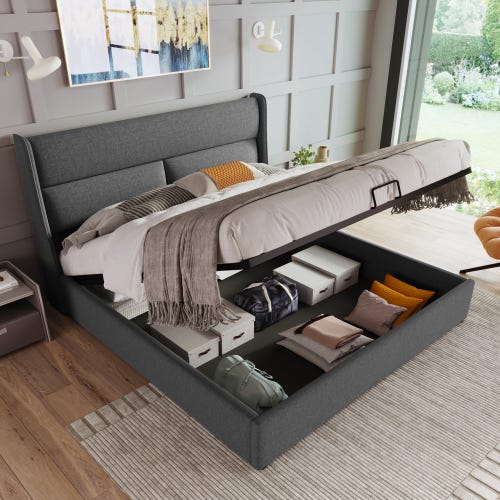 Cama con reposacabezas regulables y práctico almacenaje cama doble 160x200  cm