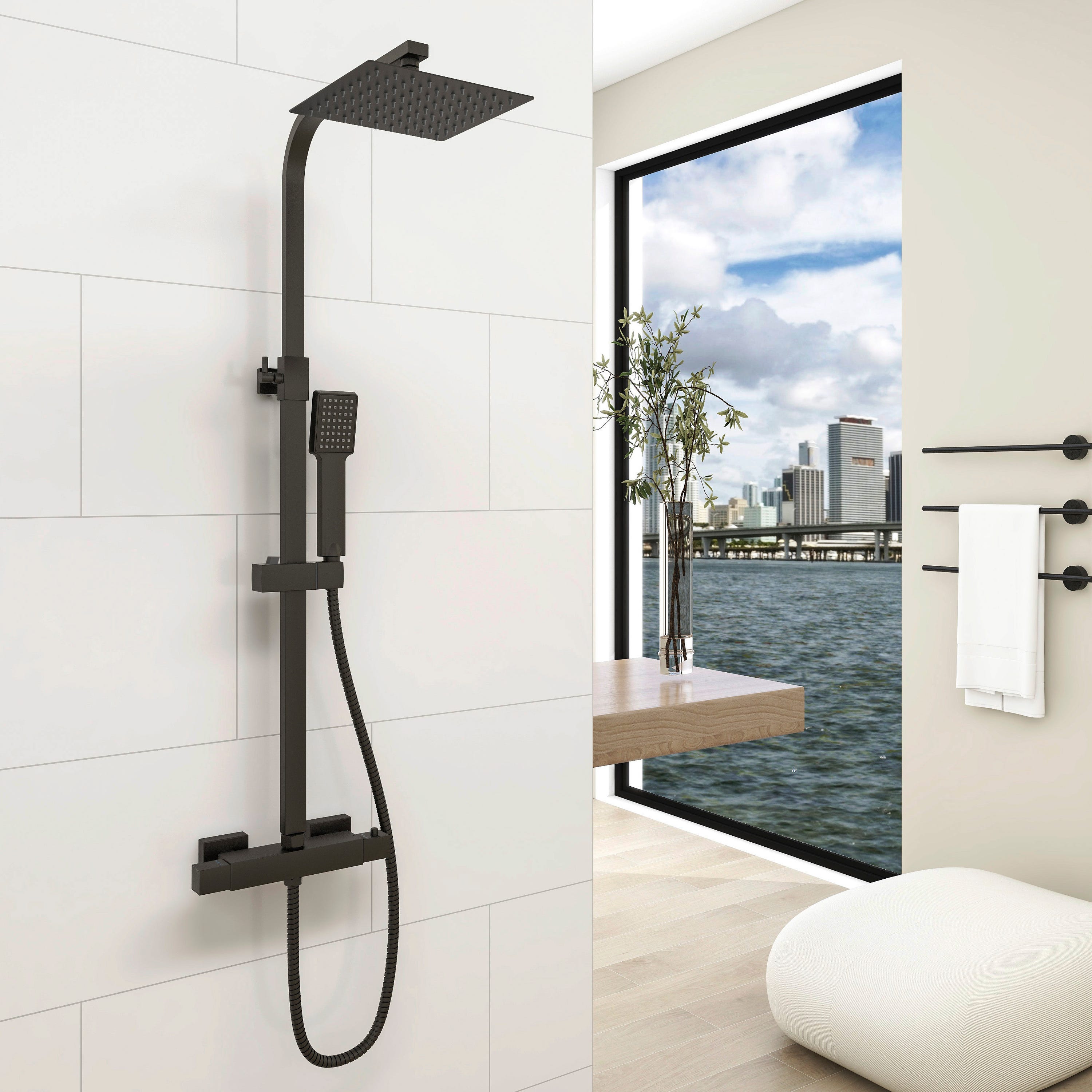 Comprar Columna de ducha/bañera negro mate termostática redonda online
