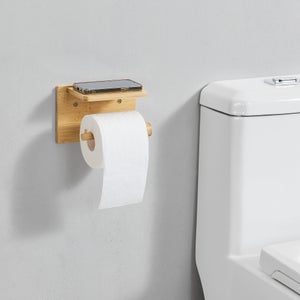 ElbFuchs® Porte Papier Toilette Mural en Bois de Bambou [sans PERCAGE], Derouleur Papier Toilette de Haute qualité avec étagères, Noir
