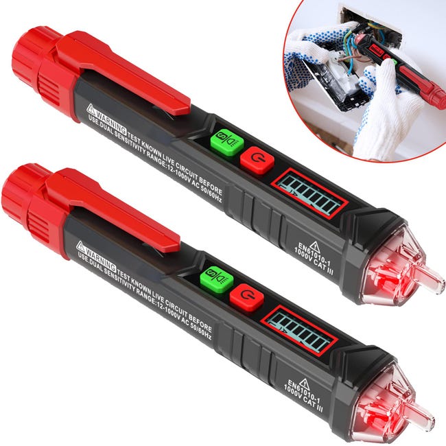 Testeur De Tension Sans Contact T-03B - Plage 12-1000V AC, Double Sensibilité, Alarme Visuelle Et Sonore - Pour électriciens, Bricoleurs