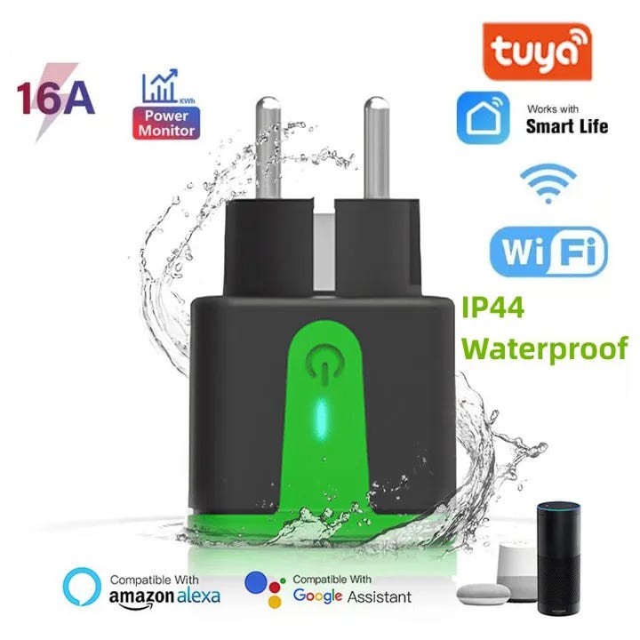 Prise connectée WiFi 16A avec mesure de consommation compatible Tuya Smart  Life, Google Home, Alexa et Siri Shortcuts 