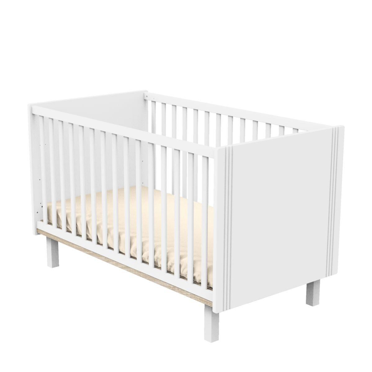 Lit Bébé Évolutif 140x70cm En Bois - Transformable Avec Barrière - Blanc