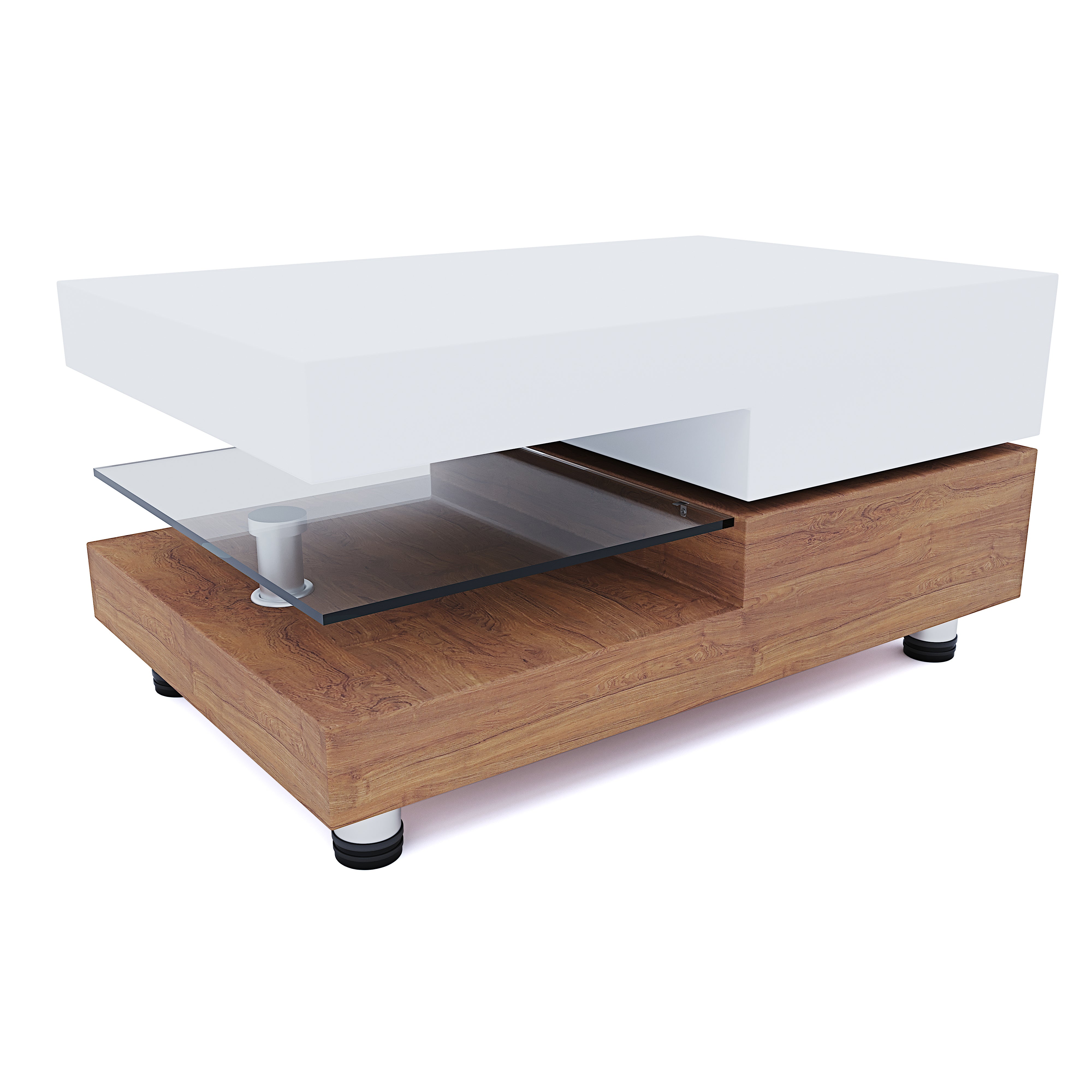 DecHome Tavolino Salotto in Legno Moderno con Ripiano Ribaltabile in Vetro  e Scomparti Nascosti 100x55x36cm - 352-839