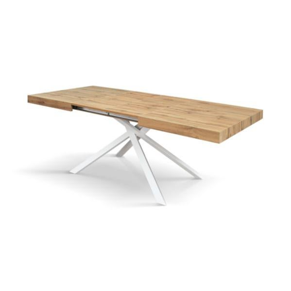 Tavolo Allungabile Noemi, Gambe Incrociate, Made in Italy, 140 x 90 x 74 cm, Rovere rustico con Gamba Bianca - 2