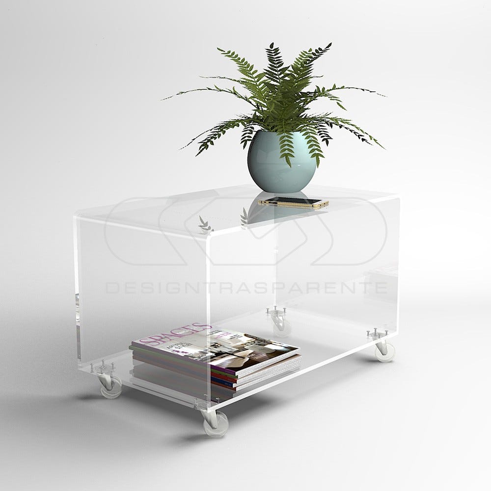 Tavolino portariviste cm 75x30x50 carrello in plexiglass trasparente