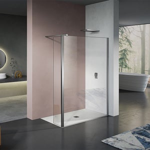 Schulte paroi de douche fixe à l'italienne, 140 x 200 cm, verre 6 mm  transparent, Walk In, profilé aspect chromé à clipser, verre brume