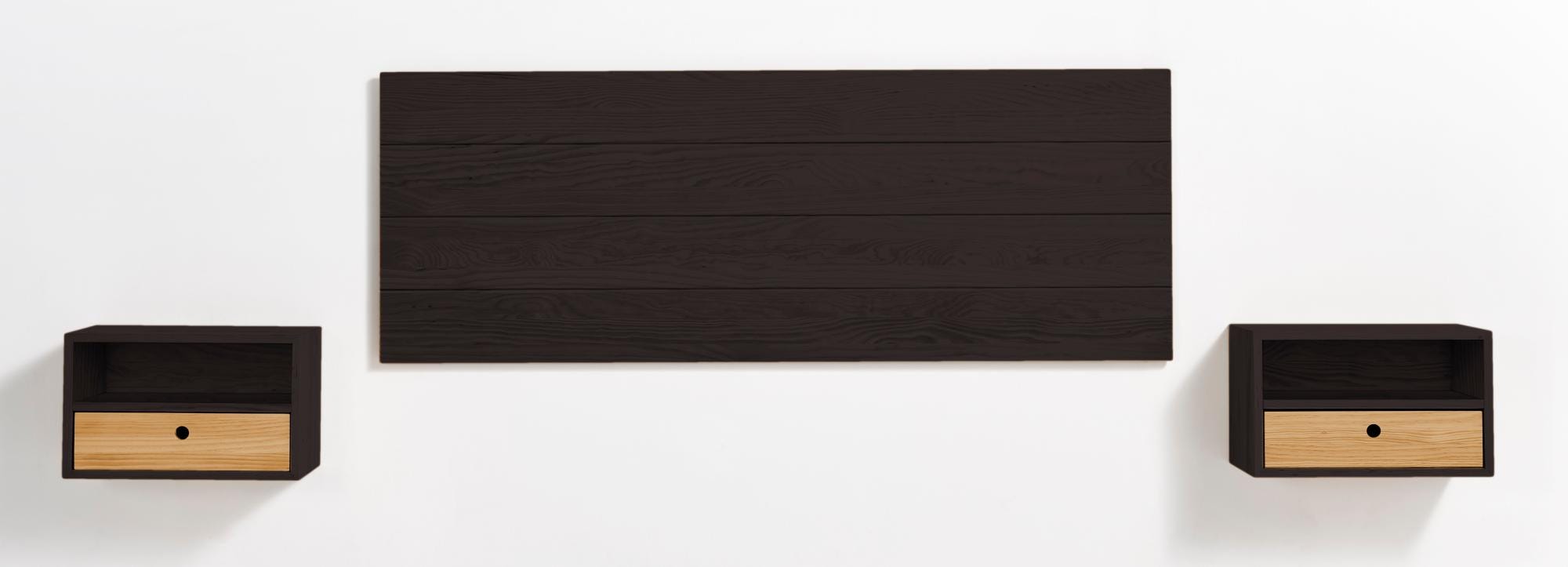 Cabecero Acabado Madera Maciza Natural 2 Mesitas Flotantes Con Caj n cabecero-acabado-madera-maciza-natural-2-mesitas-flotantes-con-caj-n