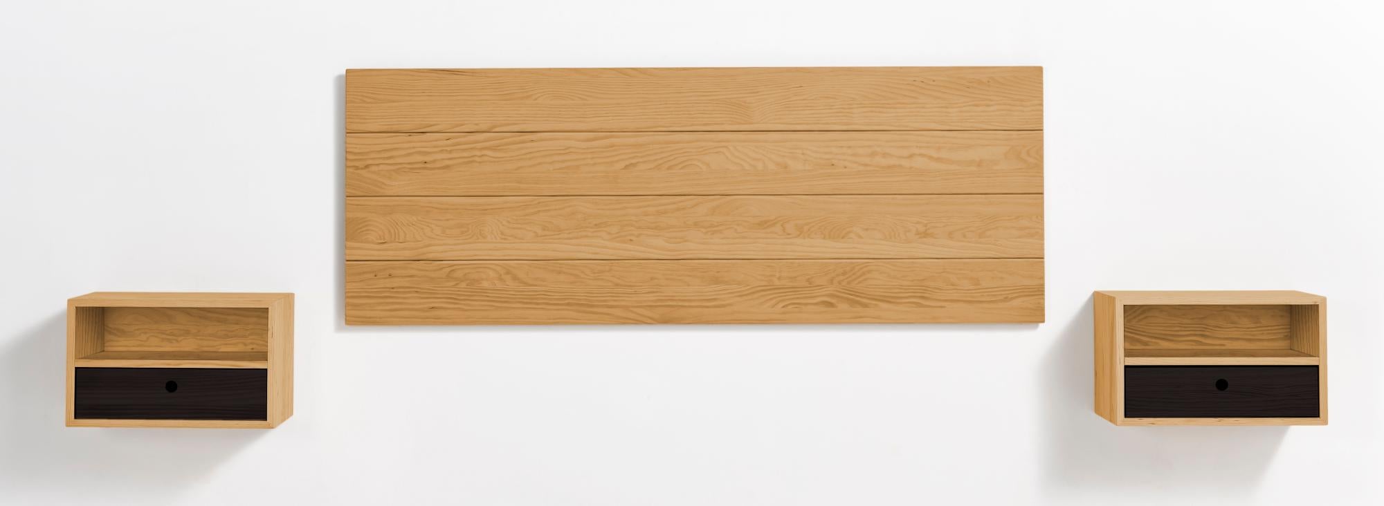 Cabecero Acabado Madera Maciza Natural 2 Mesitas Flotantes Con Caj n cabecero-acabado-madera-maciza-natural-2-mesitas-flotantes-con-caj-n
