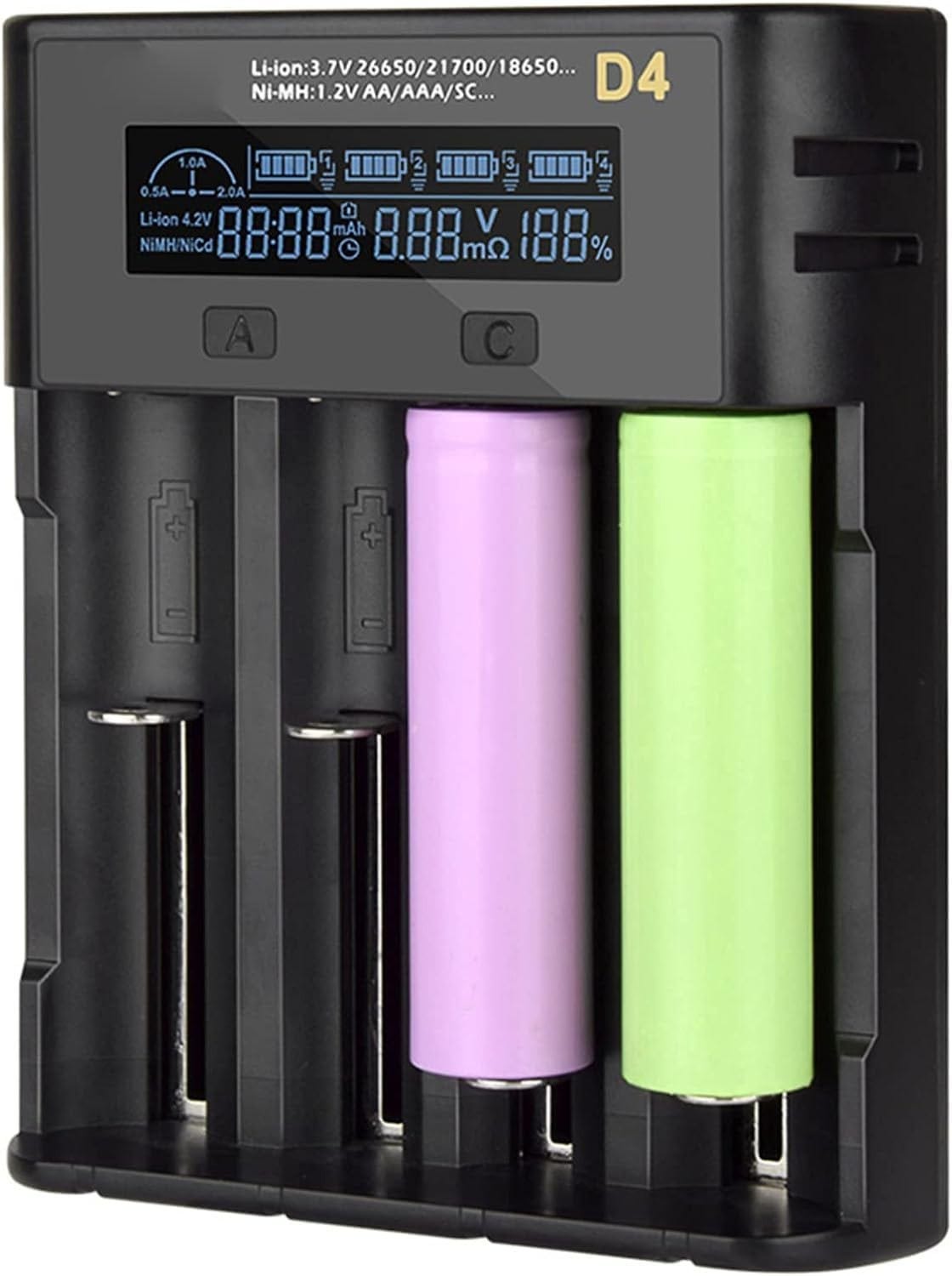 Cargador rápido de batería 18650, Pantalla LCD Que Puede Mostrar Capacidad,  Adecuado para batería de Litio de 3.7 V