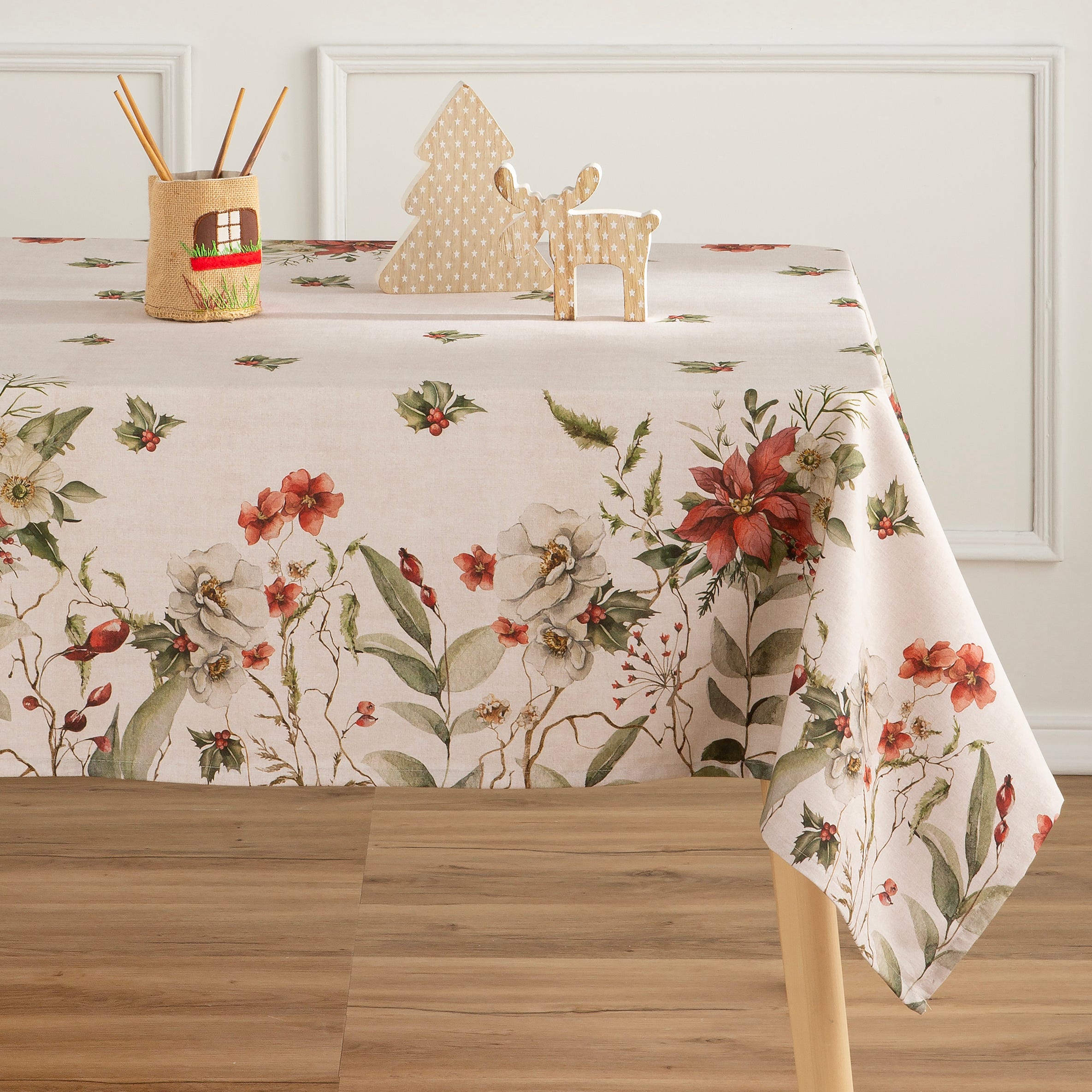 Mantel antimanchas 100% algodón 100x140 cm motivos florales y vegetales