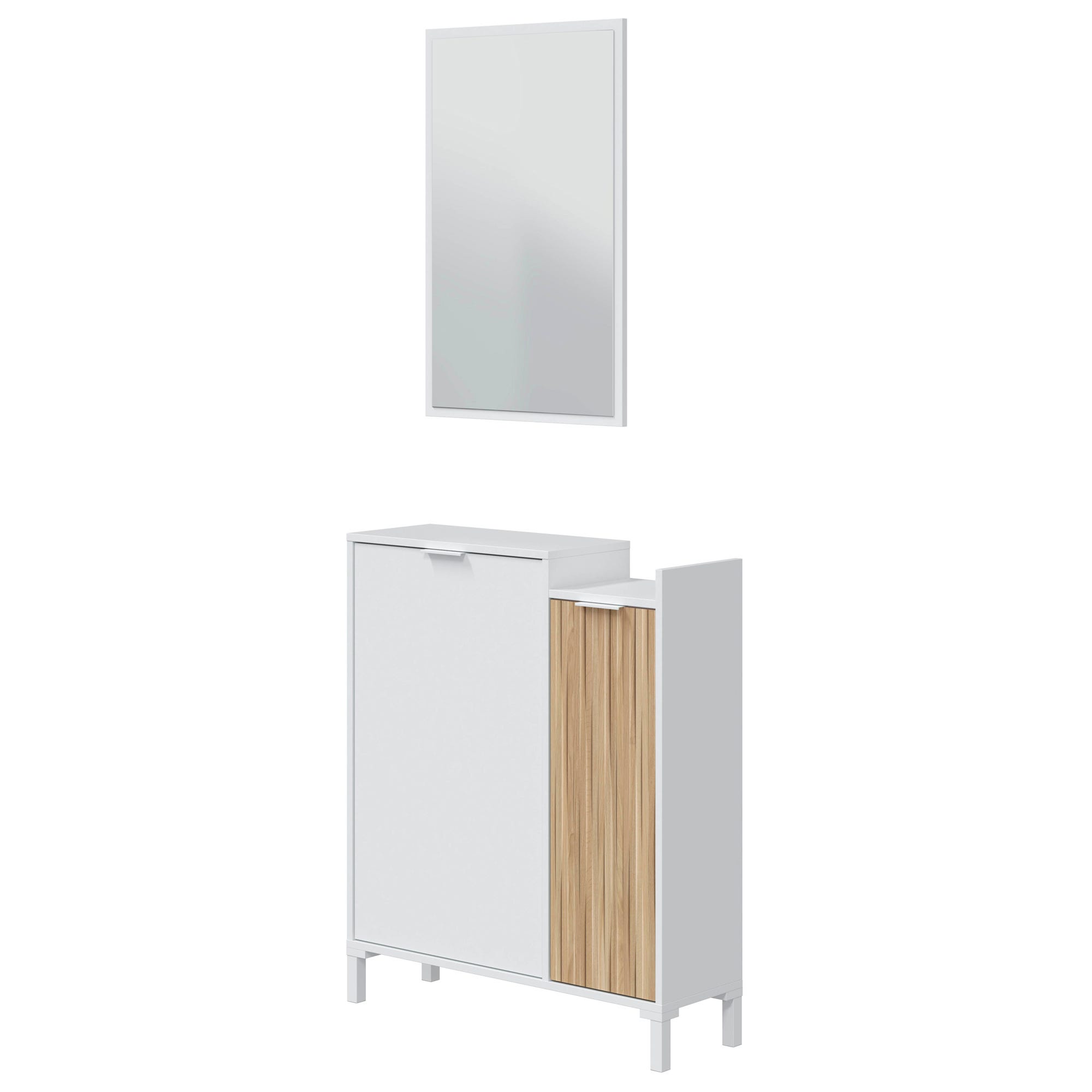 Mueble Recibidor Colgante con Cajon y Espejo en Blanco y Roble 95 x 19 x 26  cm