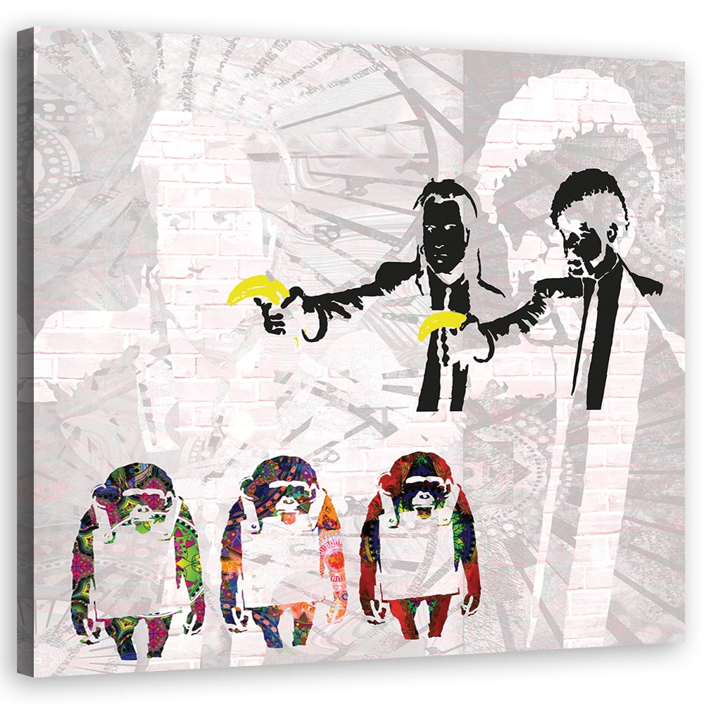 Quadro su tela, Banksy Pulp Fiction and Monkeys - 40x40