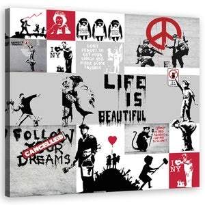 Quadro su tela, Banksy ride le scimmie - 60x60