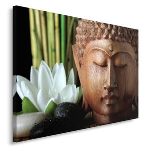 Quadri Quadro 5 pezzi Stampa su tela Pietra di fiori grigi di Buddha -  100x70