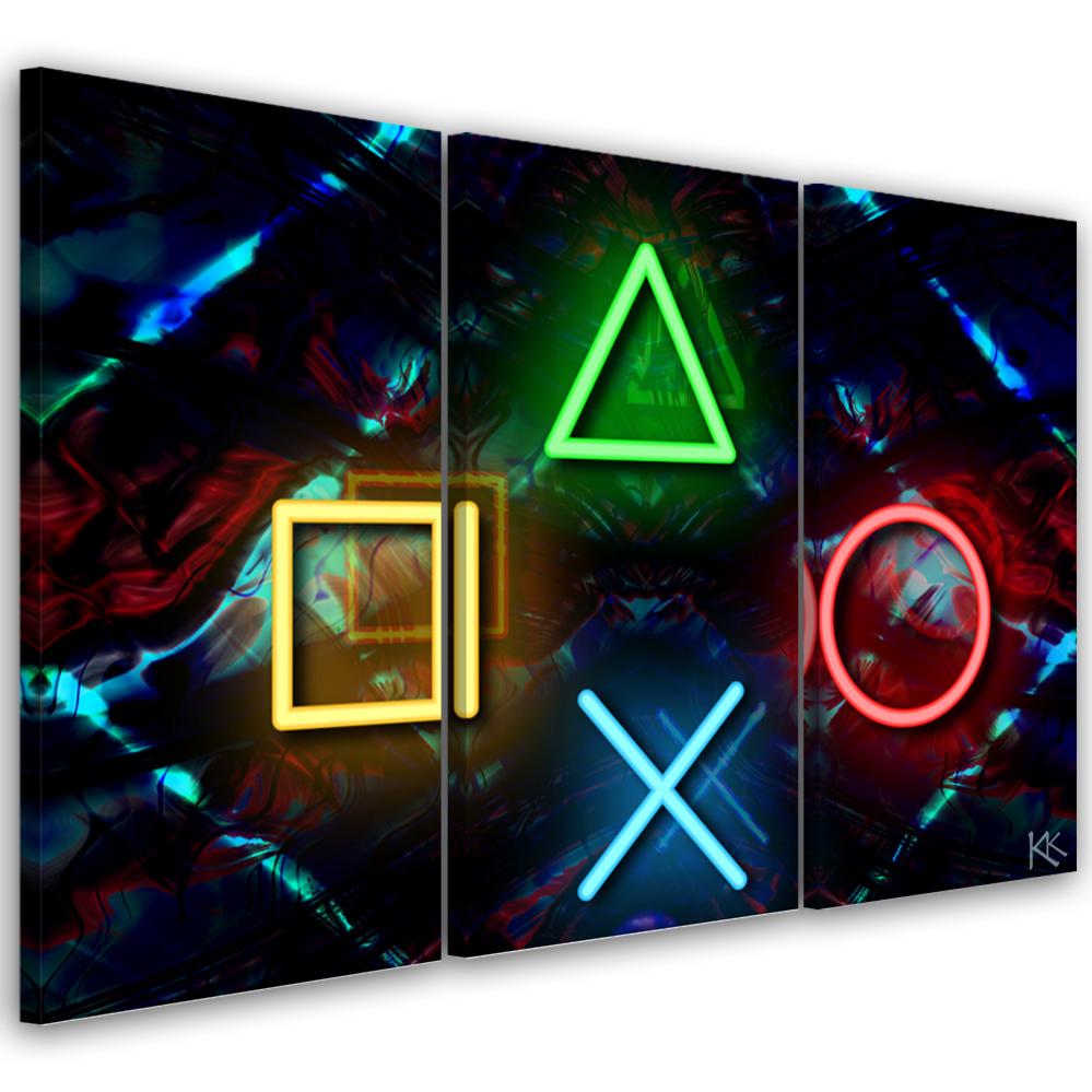 Feeby 3 parti Quadro Tela Non Tessuta 120x80 cm Gioco Per il giocatore Giochi Foto d'Arte Decorazione Murale Corridoio Console Di Gioco Simboli Astrazione multicolore