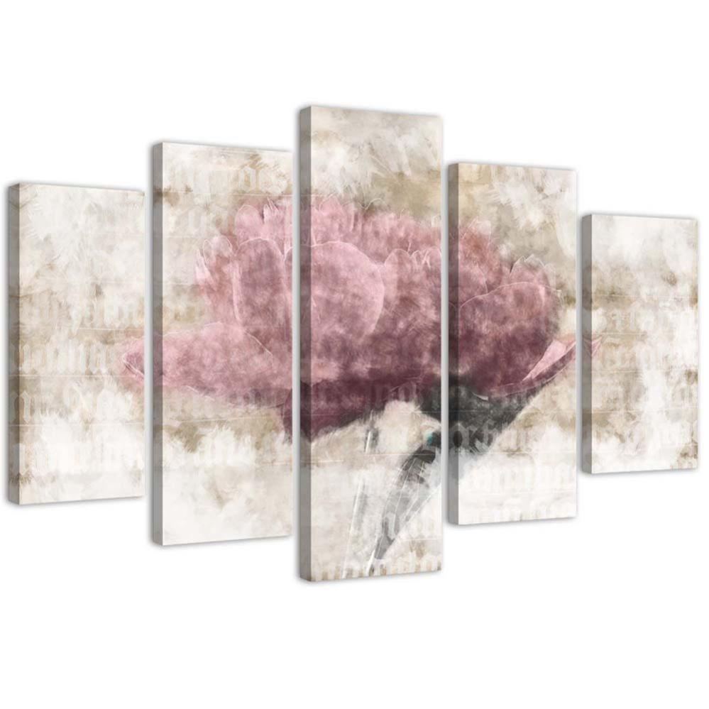 Quadro Su Tela 5 Pezzi 200x100 Cm - Composizione Moderna Per Soggiorno, Stampa Su Canvas, Senza Cornice, Angelo Vintage