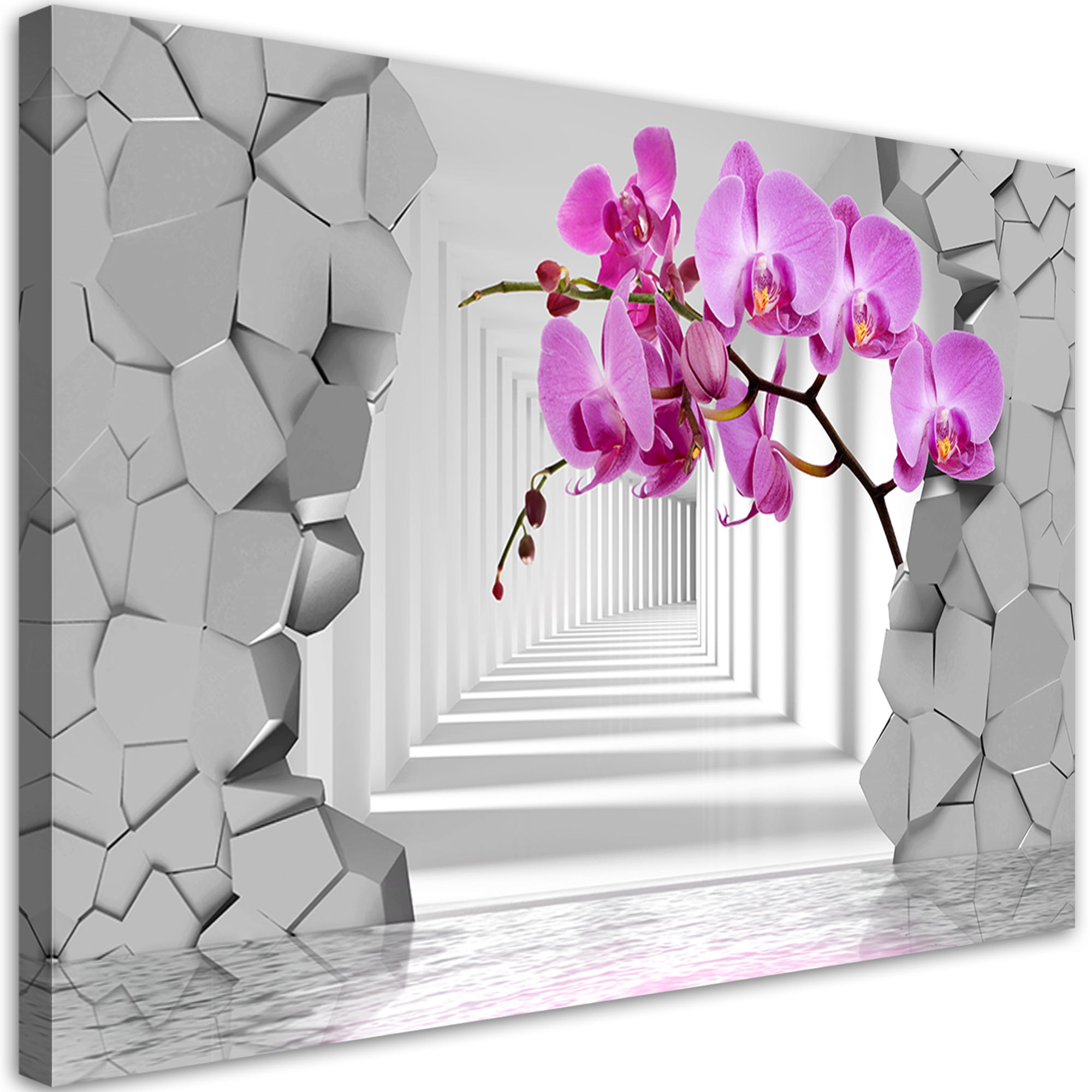 Quadro su tela, Orchidea su uno sfondo 3D astratto - 120x80